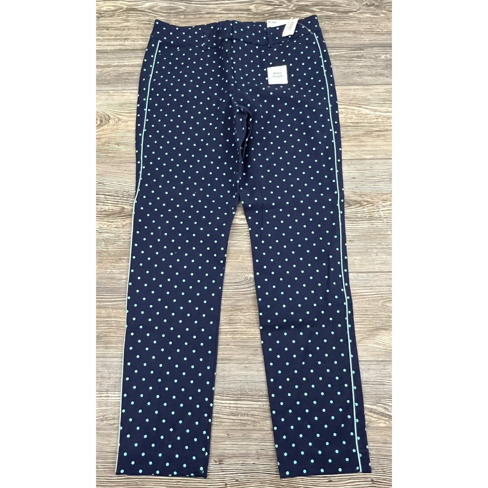 Old Navy Pixie Ankle‎ Pants Navy Blue/Turquoise Polka Dot Stretch Womens Size 6